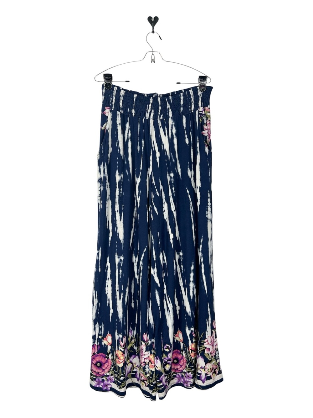 French Laundry 1X Wide Leg Palazzo Pants Boho Stretch Comfort blue floral